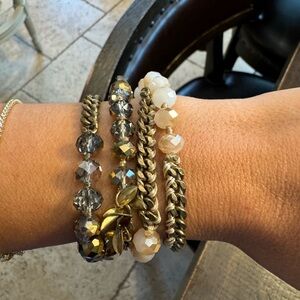 Chloe + Isabel Mixed Bead and Chain Bracelet Set - White and Metallic Gray